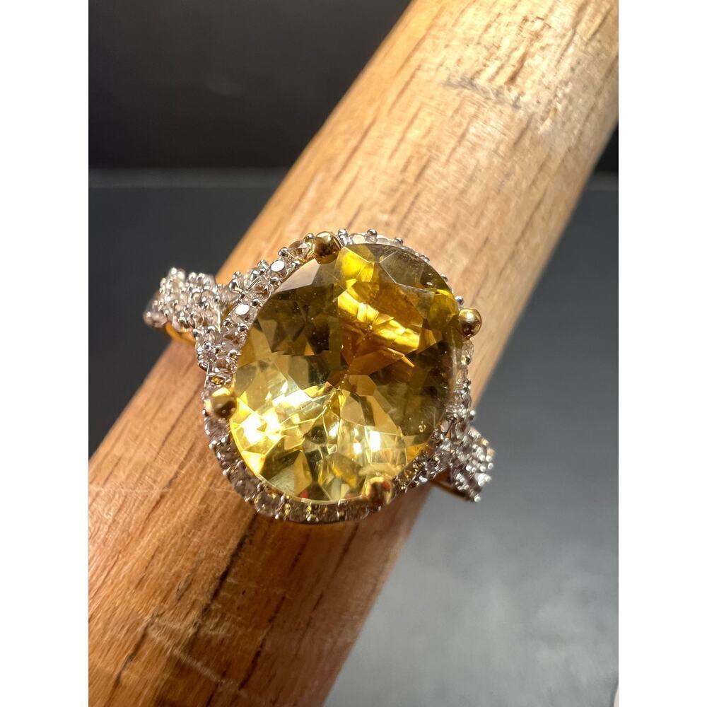 NEW yellow apatite and zircon halo ring in vermeil size 6